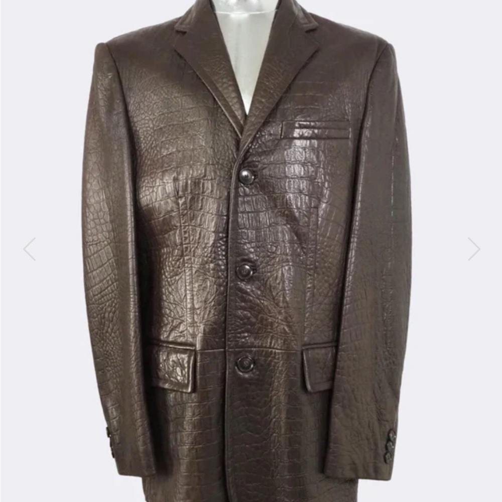 Boss Hugo Boss Leather Crocodile Pattern Brown Blazer - Picture 1 of 12